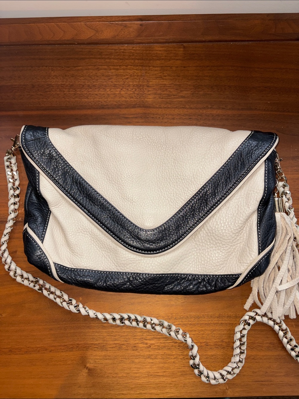 Trina Turk Two-Tone Tan and Navy Shoulder Bag